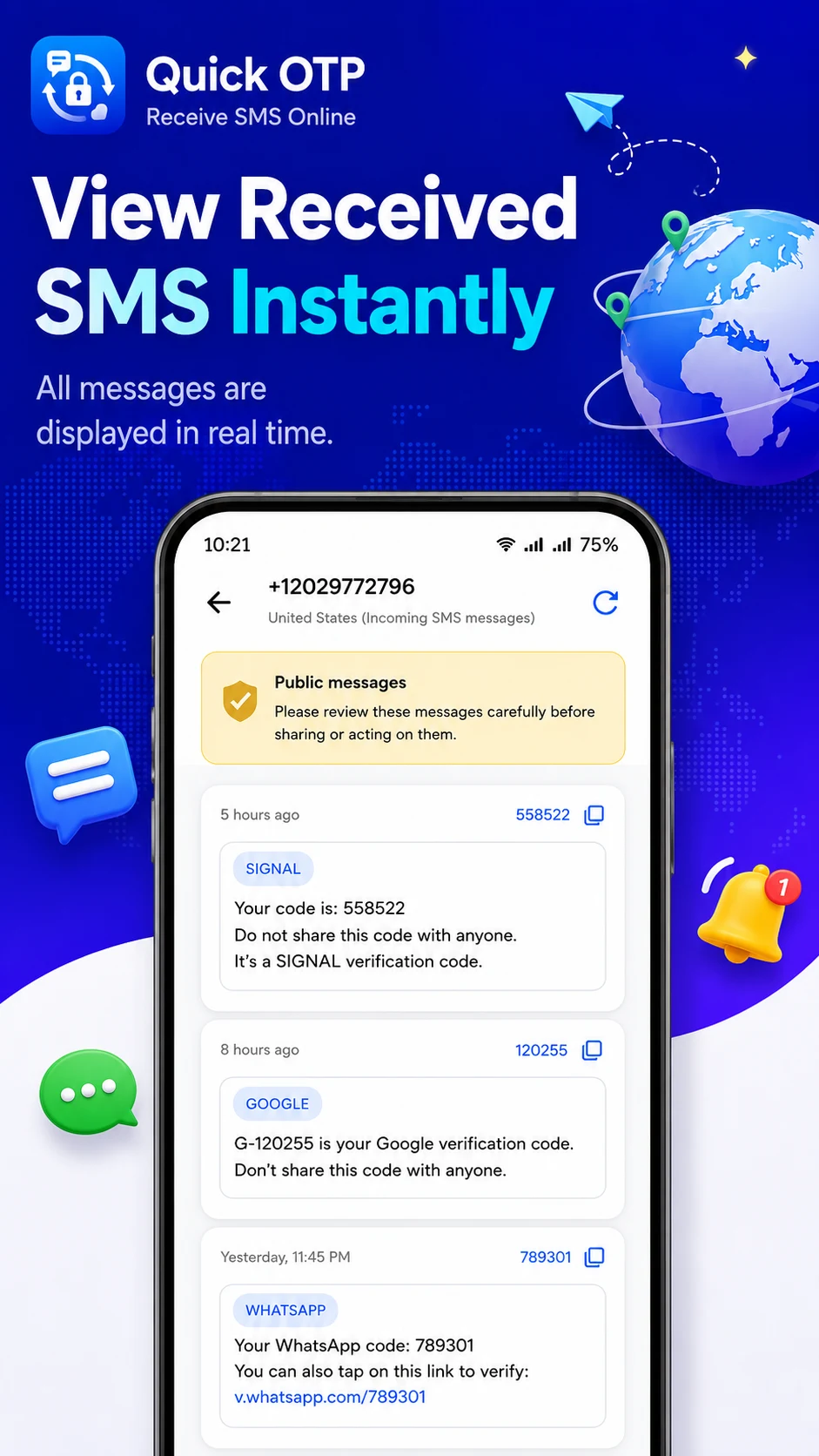 Quick OTP: Temporary Numbers screenshot