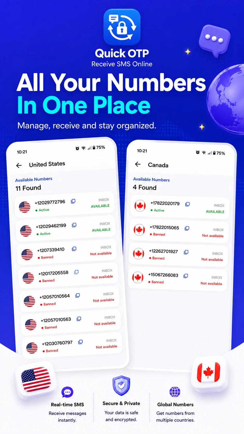 Quick OTP: Temporary Numbers screenshot